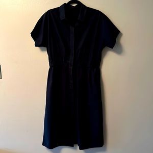 COS navy short sleeve, gathered waste, simple, collared shirt, dress, size 8